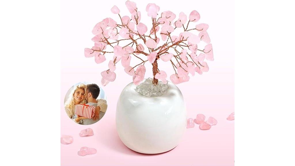 crystal tree with rose quartz