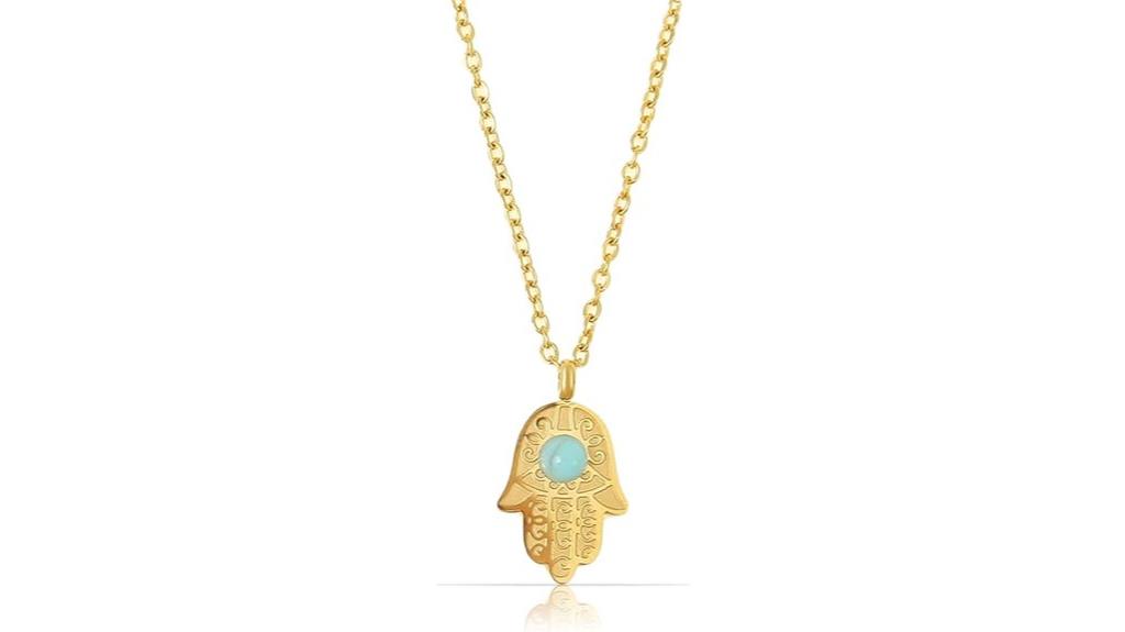 gold plated turquoise hamsa