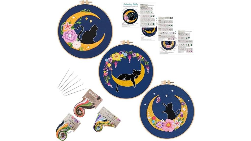 beginner cat moon embroidery kits
