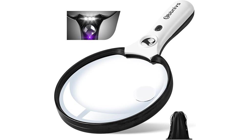 black illuminated magnifying glass