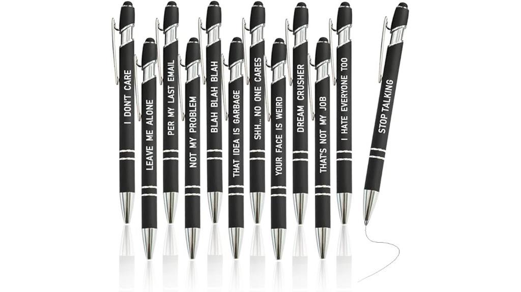 black pens with snarky quotes
