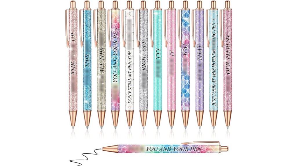 glittery funny pen set