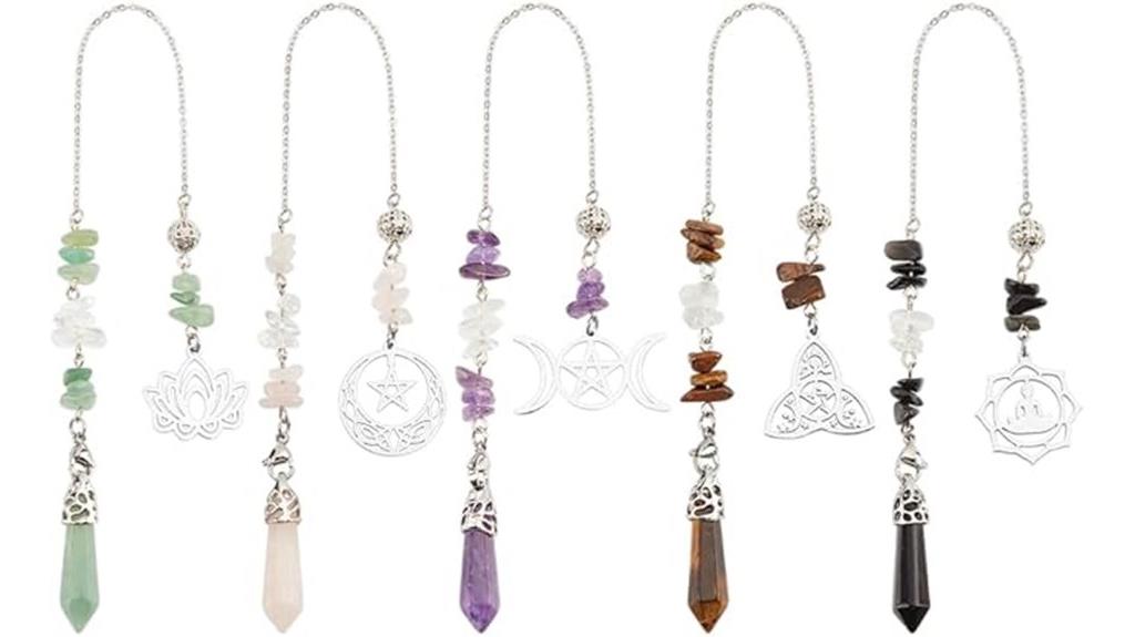 set of five gemstone pendulums