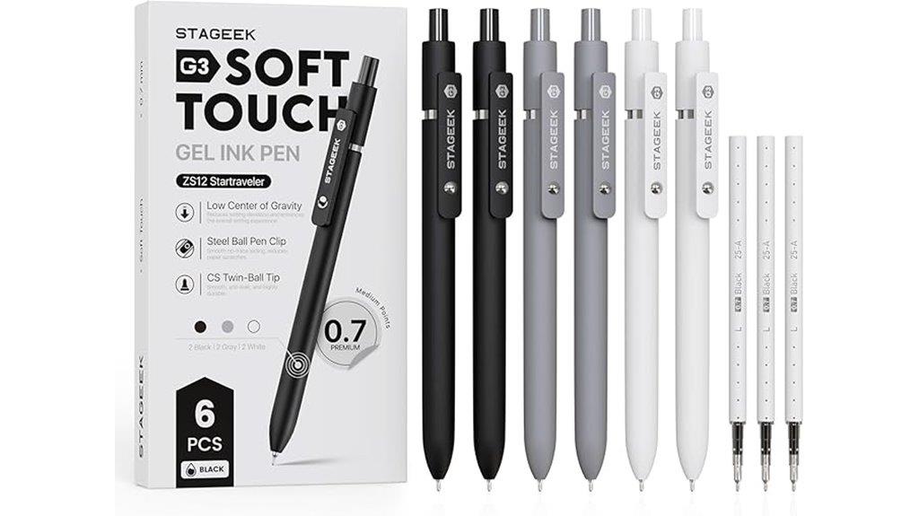six black gel pens