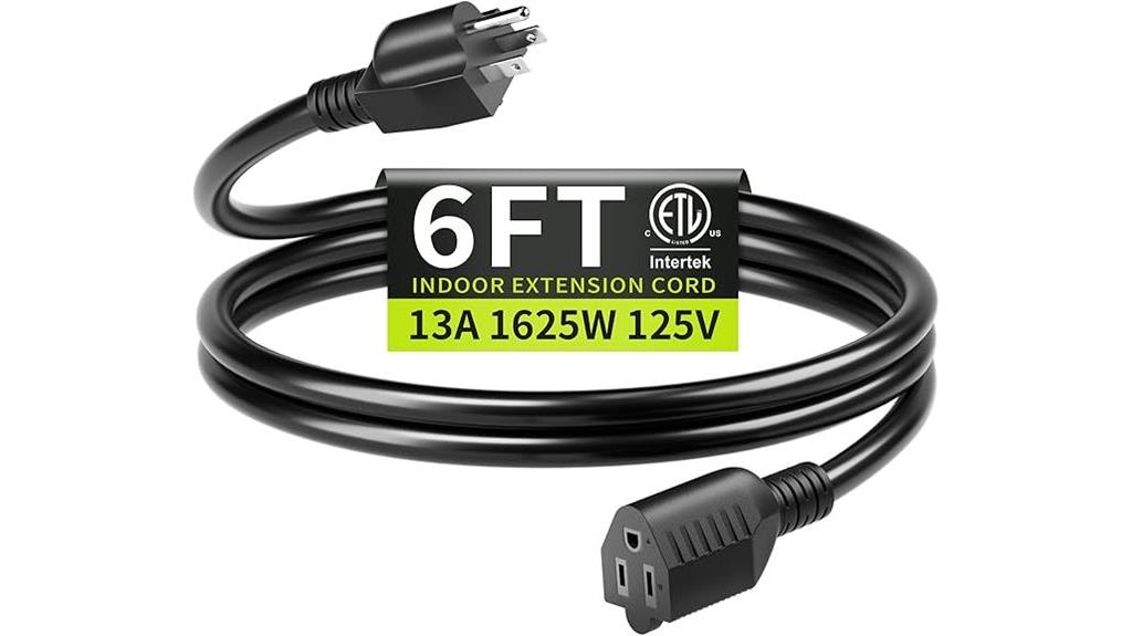 six foot black extension cord