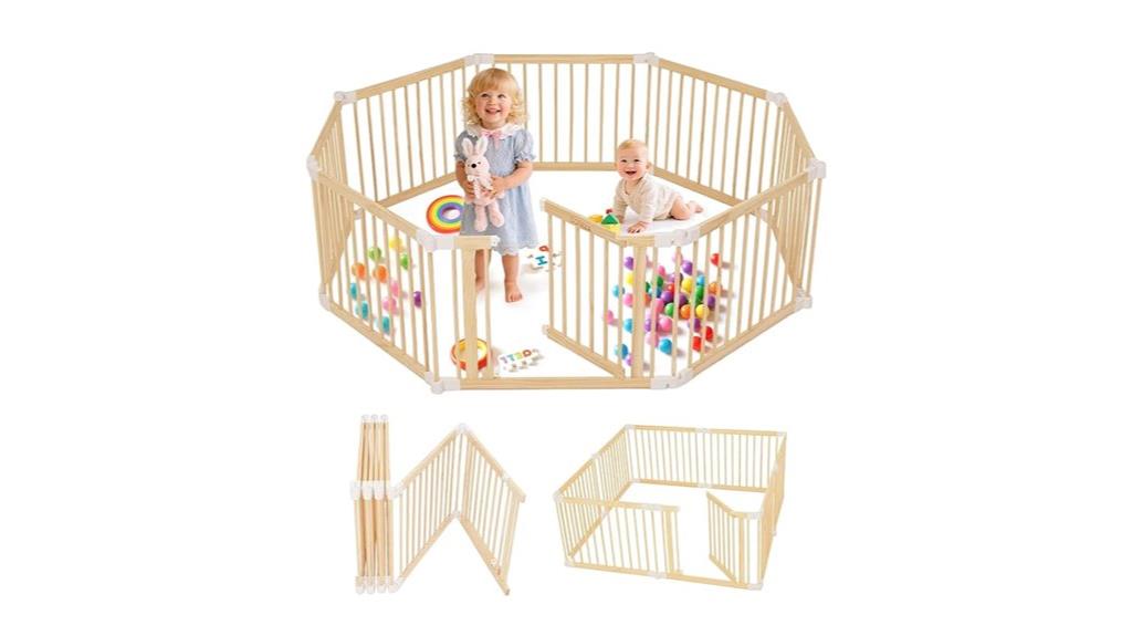adjustable foldable wooden playpen