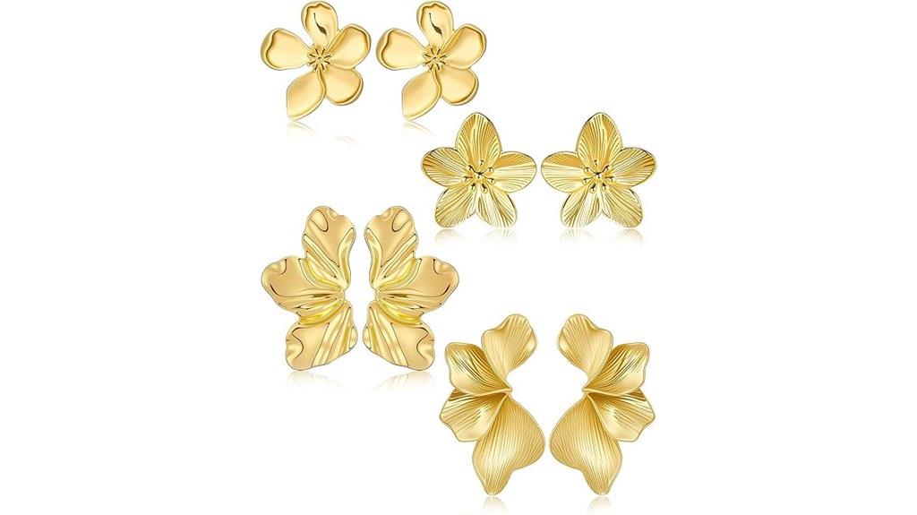 bold gold floral earrings