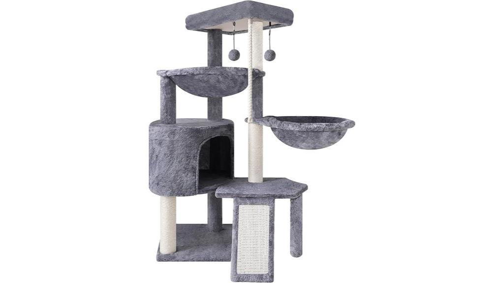 gray three story cat tree