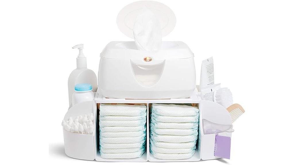 green and white diaper organizer