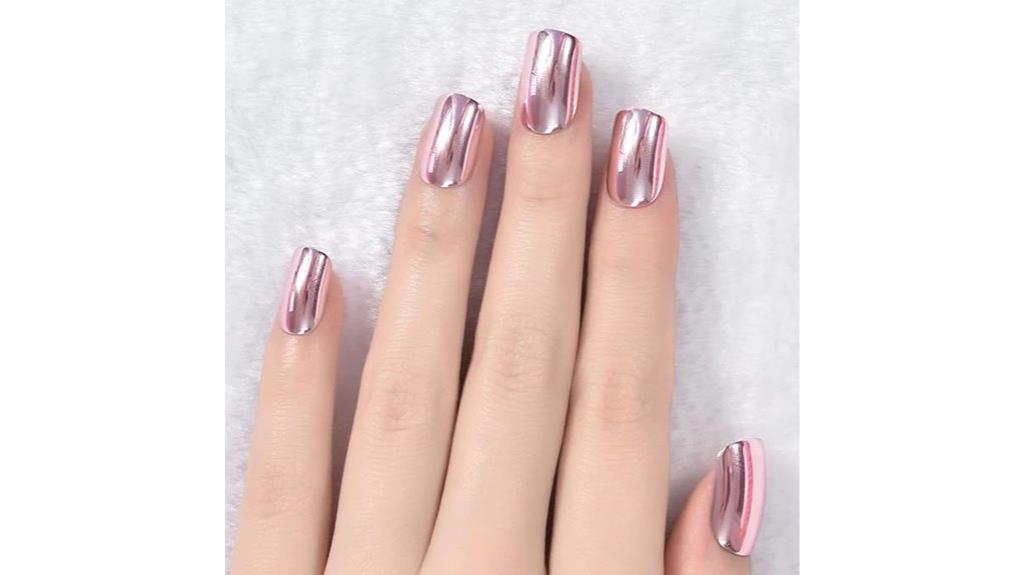 pink metallic fake nails