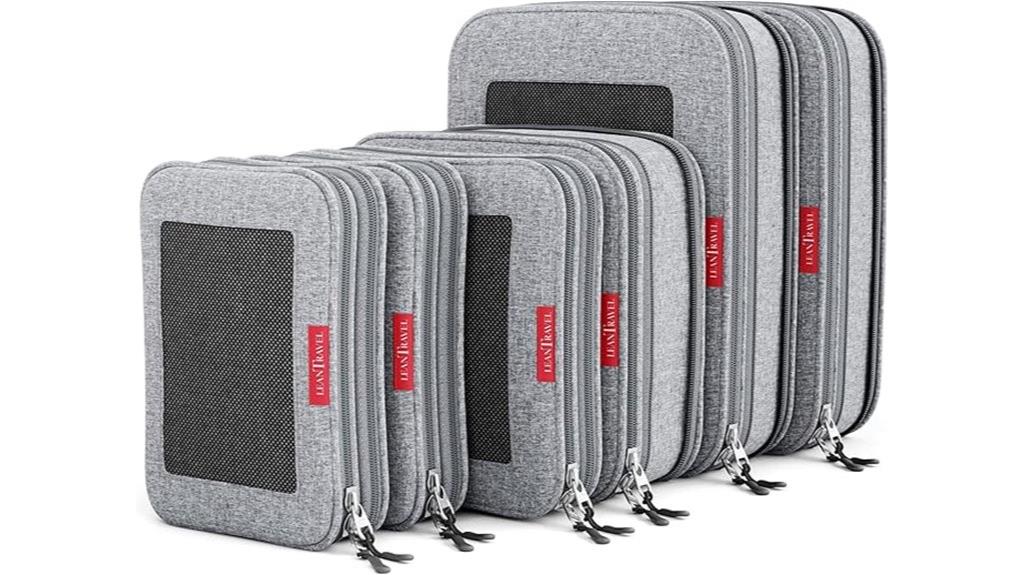 six grey packing cubes