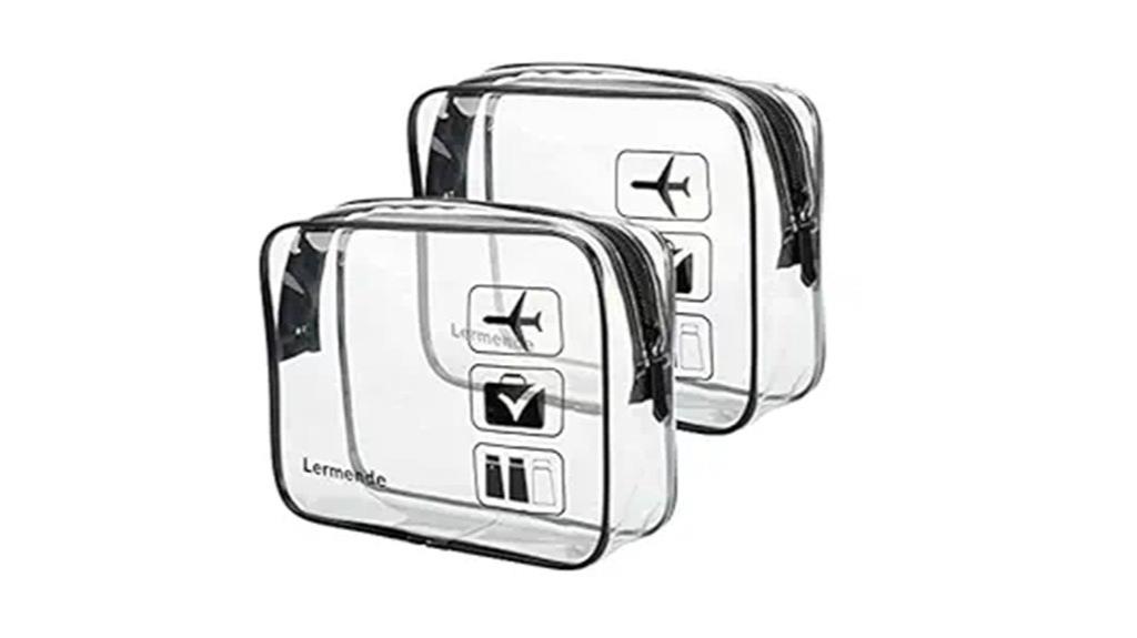 two transparent tsa toiletry bags