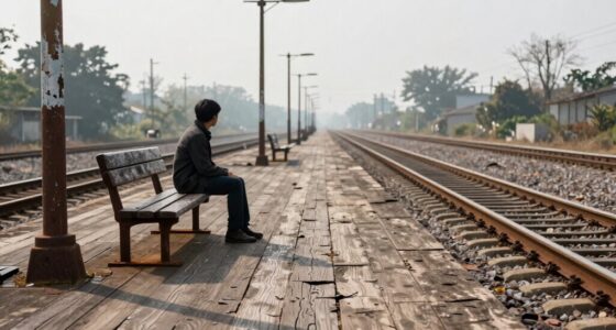 abandoned railway station scene