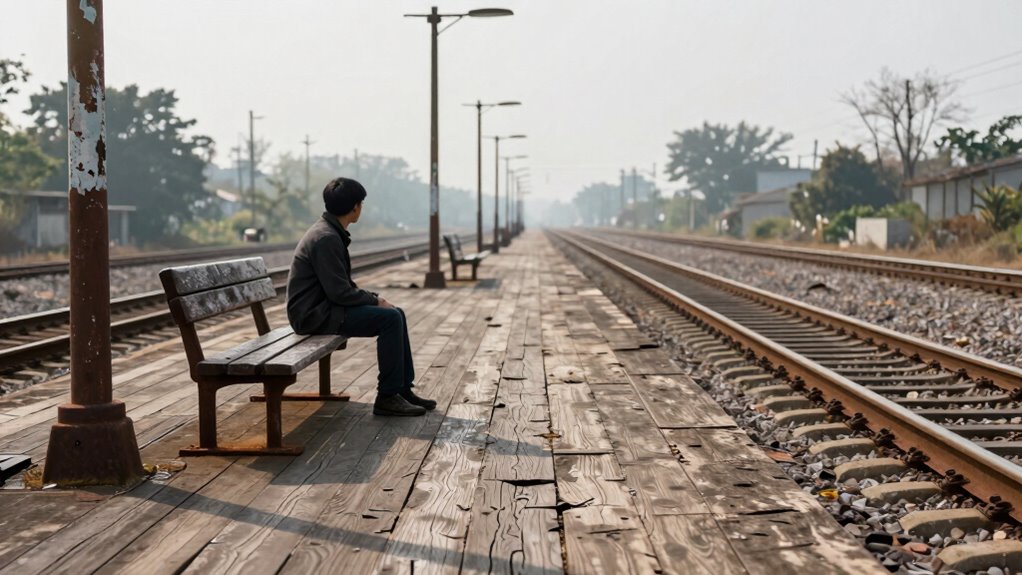 abandoned railway station scene