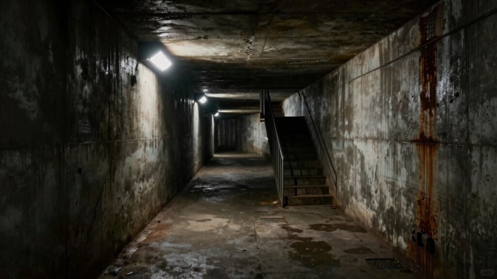 enclosed confined shadowy spaces