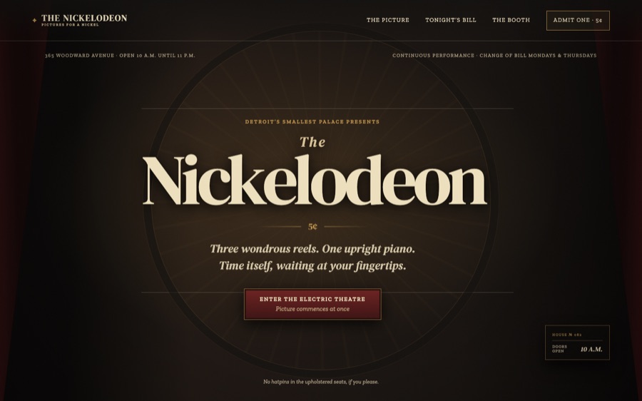 The Nickelodeon — Five-Cent Pictures, 1907 — Velocity-Based Interaction (FABLE/175, room 82)